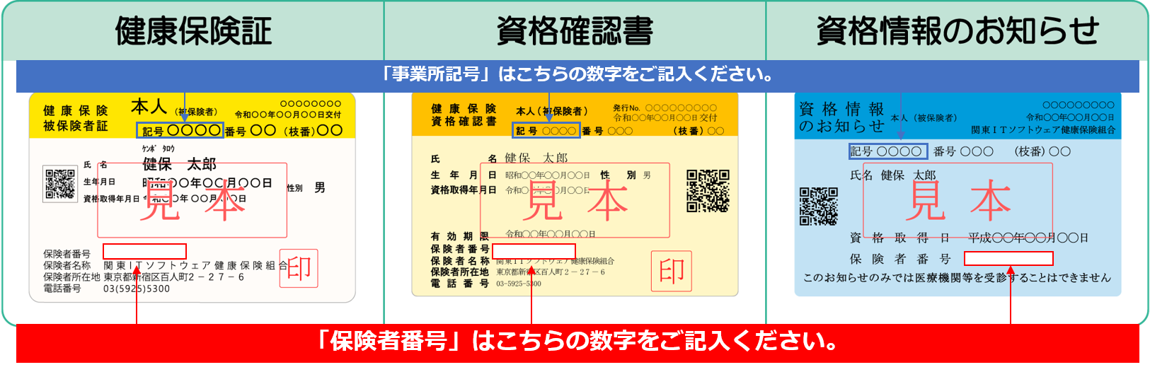 「保険者番号」および「記号」はこちらの数字をご入力ください。